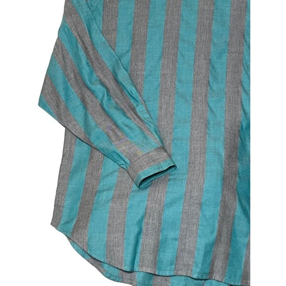 VTG Together! Missy L Striped Button-Up Shirt With Turquoise Gray Stripes Pocket - Picture 8 of 16